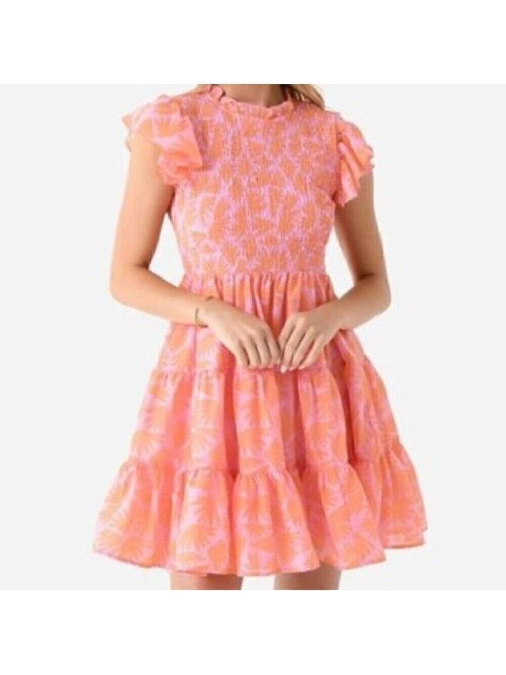 J. Marie Elena Smocked Dress Flutter Sleeves Floral Ruffle Pockets Prairie  S - Picture 3 of 13